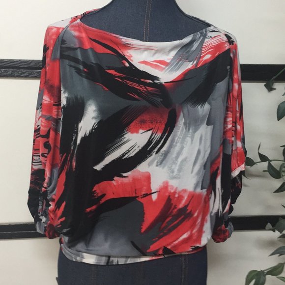 Alberto Makali Top Abstract Pattern Size M Red/Black/White - Picture 1 of 4